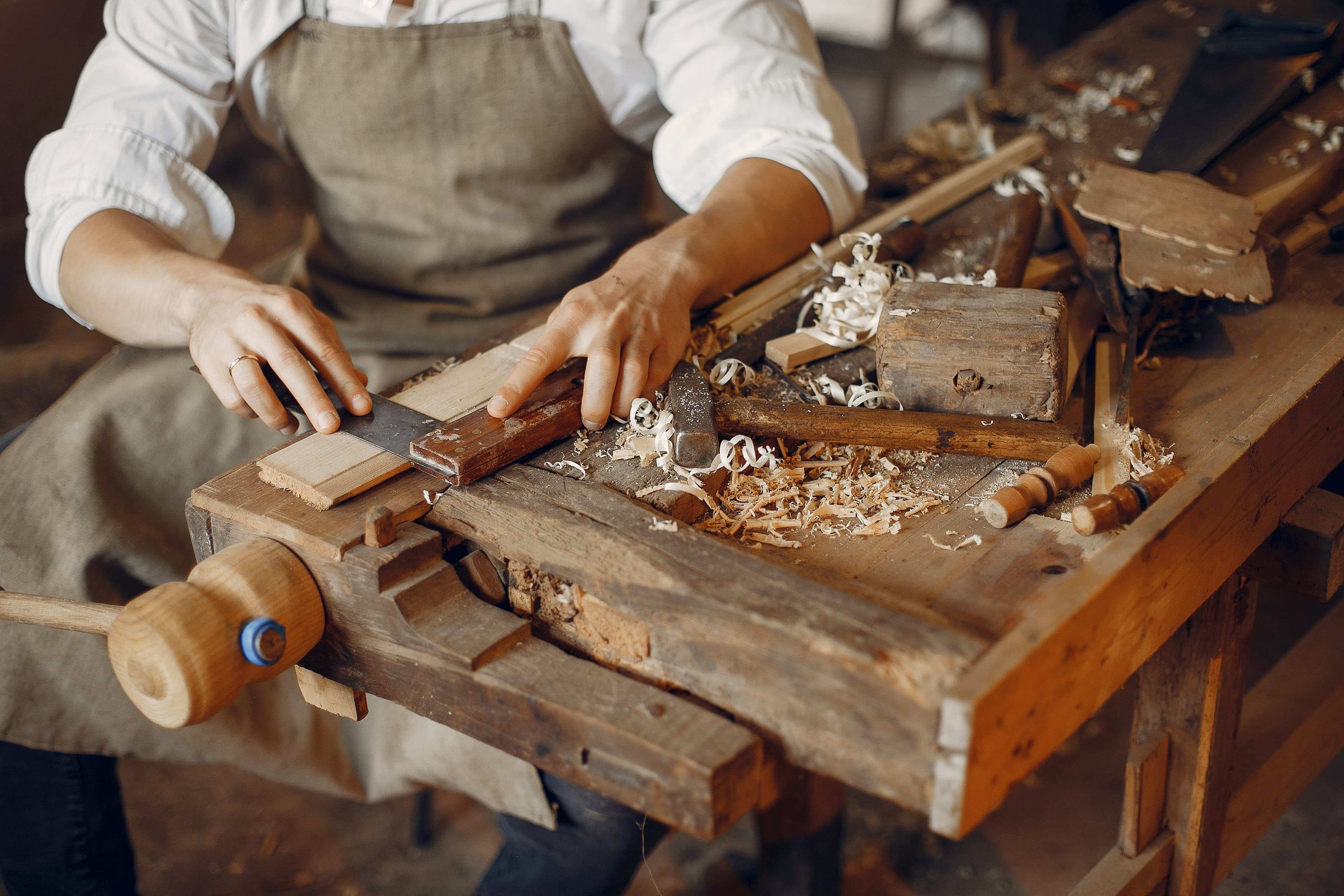 Carpenter working with wood